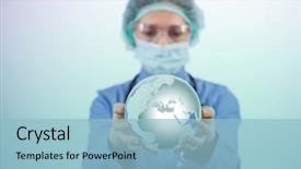  Presentation with earth - Presentation having medical world globe - woman doctor holding earth background and a light blue colored foreground