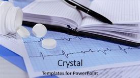  Presentation with closeup of foosball table soccer - PPT layouts enhanced with medical writing - cardiogram with pills on table background and a light blue colored foreground
