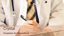  Presentation with writing pen - Cool new presentation theme with medical writing - close-up of doctors hands holding backdrop and a  colored foreground