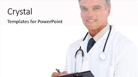  Presentation with military security camera - Colorful slide deck enhanced with medical writing - doctor with clipboard looking backdrop and a  colored foreground