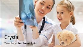  Presentation with hospital - PPT theme enhanced with medical xrays - doctor examining a child background and a soft green colored foreground