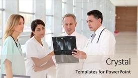  Presentation with nurses - Colorful theme enhanced with medical xrays - group of doctors and nurses backdrop and a soft green colored foreground