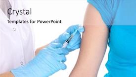  Presentation with vaccine - Presentation theme with medicalkeyword - doctor holding syringe with vaccine background and a white colored foreground