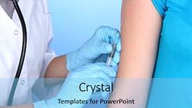  Presentation with vaccine - Presentation design featuring hand with a green screen background and a seafoam green colored foreground