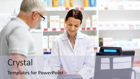  Presentation with medicament - Slide set consisting of medicament - medicine pharmaceutics healthcare and people background and a light blue colored foreground