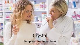  Presentation with medicament - PPT layouts enhanced with medicament - pharmacist explaining medicine to his background and a soft green colored foreground