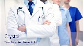  Presentation with clinic - Amazing slides having medicare - clinic profession people healthcare backdrop and a sky blue colored foreground