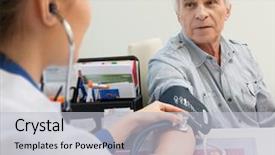  Presentation with medicare - Presentation theme featuring medicare - senior man measuring blood pressure background and a light gray colored foreground