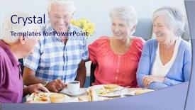  Presentation with medicare - Slide deck featuring medicare - seniors having lunch together background and a sky blue colored foreground