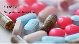  Presentation with medicine - Presentation enhanced with pharmaceutical tablets addiction abuse - group of different medicine background and a coral colored foreground
