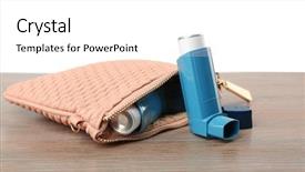  Presentation with asthma - Cool new slide set with medication bags - cosmetic bag with asthma inhalers backdrop and a white colored foreground