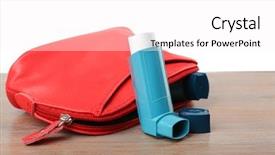 Presentation with asthma - Presentation theme with medication bags - cosmetic bag with asthma inhalers background and a white colored foreground
