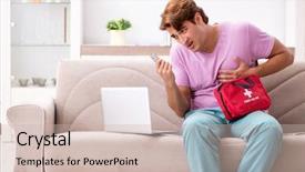  Presentation with first aid kit - Beautiful PPT theme featuring medication bags - sick man at home backdrop and a soft green colored foreground