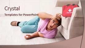  Presentation with first aid - Cool new slides with medication bags - sick man at home backdrop and a sky blue colored foreground