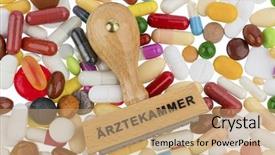  Presentation with medical profession - Colorful slides enhanced with medication errors - stamp on colorful tablets symbolic backdrop and a coral colored foreground