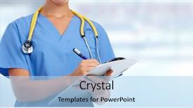  Presentation with writing - Cool new presentation design with medication lab - doctor hands writing backdrop and a light blue colored foreground