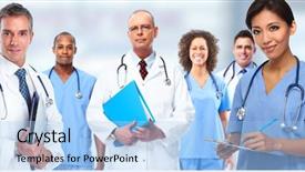  Presentation with nurse - PPT layouts consisting of medication lab - doctor nurse group background and a light blue colored foreground