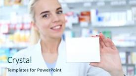 Presentation with cardboard - Cool new presentation theme with medication marketing - female shop assistant with cardboard backdrop and a sky blue colored foreground