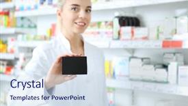  Presentation with executive assistant - Theme having medication marketing - female shop assistant with cardboard background and a sky blue colored foreground