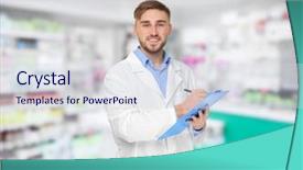  Presentation with male pharmacist - Colorful slides enhanced with medication marketing - young male pharmacist with clipboard backdrop and a sky blue colored foreground