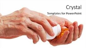  Presentation with elderly - PPT theme having medication older person - old hands of an elderly background and a  colored foreground