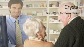  Presentation with older couple - Beautiful PPT theme featuring medication older person - pharmacist in pharmacy with senior backdrop and a soft green colored foreground