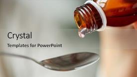  Presentation with syrup drugs - Colorful presentation design enhanced with medication or antipyretic syrup backdrop and a light gray colored foreground