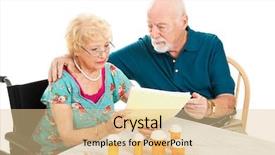  Presentation with drug - Slides enhanced with medication rx - disabled senior woman and her background and a lemonade colored foreground