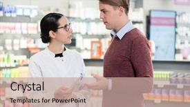  Presentation with pharmacist - Colorful slide set enhanced with medication rx - handsome young man reading backdrop and a coral colored foreground