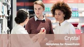  Presentation with pharmaceutical - PPT layouts consisting of medication rx - young man asking for advice background and a coral colored foreground