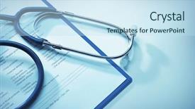  Presentation with medical training in patient care - PPT theme having medication safety - stethoscope and patient medical history background and a sky blue colored foreground