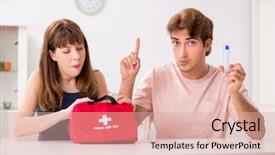  Presentation with first aid kit - Beautiful slide set featuring medication safety - young family getting treatment backdrop and a lemonade colored foreground