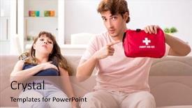  Presentation with first aid kit - Cool new presentation theme with medication safety - young family getting treatment backdrop and a coral colored foreground