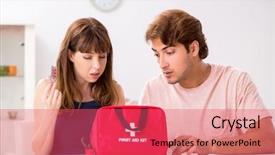  Presentation with first aid kit - PPT theme consisting of medication safety - young family getting treatment background and a red colored foreground