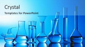  Presentation with laboratory chemical - Cool new PPT theme with medication solutions - chemical laboratory glassware backdrop and a arctic colored foreground