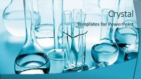  Presentation with laboratory chemical - Slides having medication solutions - chemical laboratory glassware background and a cool aqua colored foreground