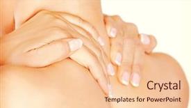  Presentation with shoulder - PPT theme consisting of medication solutions - picture of a woman touching background and a lemonade colored foreground