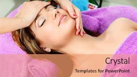  Presentation with beauty salon - Slide deck having beautiful girl smiling shy on her sofa in her shiny living room background and a coral colored foreground