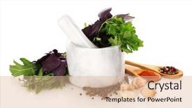  Presentation with mortar - Presentation design consisting of medicin alternativ - spices and mortar isolated background and a coral colored foreground