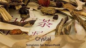  Presentation with traditional chinese medicine - Amazing PPT theme having diseases vegetables - tea for traditional chinese medicine backdrop and a gold colored foreground