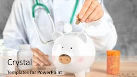  Presentation with health care consumer - Slide deck enhanced with medicina preventiva - doctor putting coin into piggy background and a lemonade colored foreground