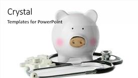 Presentation with bank - Slide set having medicina preventiva - piggy bank with stethoscope background and a white colored foreground