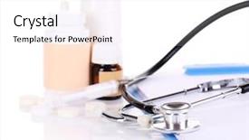  Presentation with bottles - Presentation theme enhanced with medicina preventiva - stethoscope pills bottles isolated background and a  colored foreground