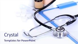  Presentation with bottles - PPT theme consisting of medicina preventiva - stethoscope pills bottles isolated background and a  colored foreground