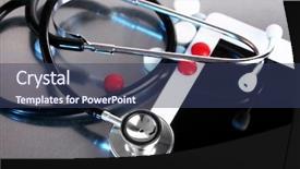  Presentation with pills - Audience pleasing presentation theme consisting of medicina preventiva - stethoscope pills pc tablet backdrop and a ocean colored foreground