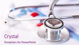  Presentation with pills - Theme consisting of medicina preventiva - stethoscope pills tablet isolated background and a  colored foreground