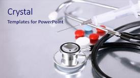  Presentation with syringe - Slides featuring medicina preventiva - stethoscope syringe pills on light background and a sky blue colored foreground