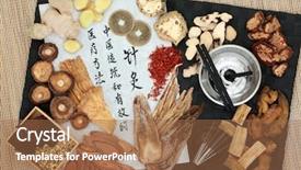  Presentation with medicina tradicional - Beautiful presentation design featuring medicina tradicional chinesa - chinese moxa sticks and acupuncture backdrop and a coral colored foreground