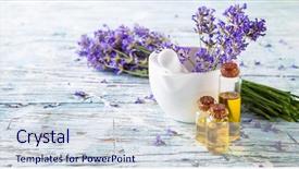  Presentation with soap - Audience pleasing PPT theme consisting of medicinal grinder - lavender bunch with oil backdrop and a sky blue colored foreground