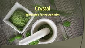  Presentation with herbs on wood - Audience pleasing slides consisting of medicinal grinder - mortar with fresh herbs backdrop and a tawny brown colored foreground